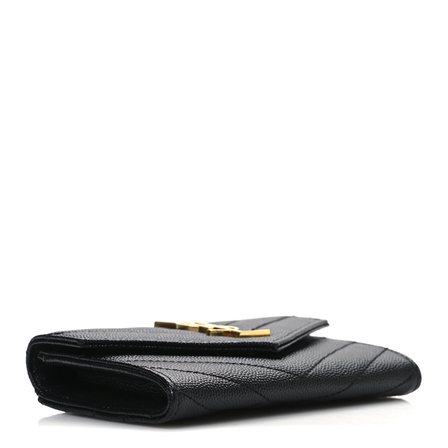 Grain De Poudre Matelasse Chevron Small Monogram Envelope Wallet Black