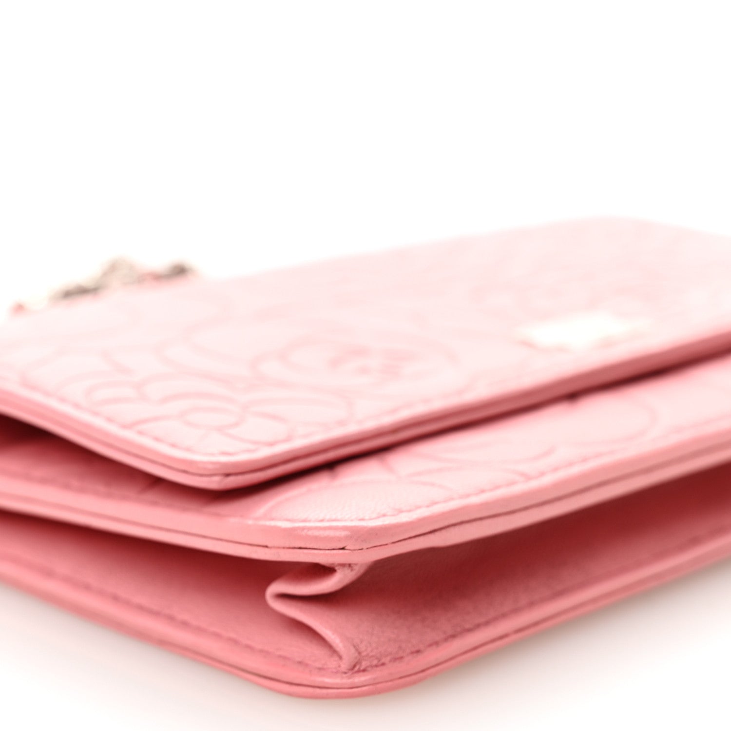 Lambskin Camellia Embossed Wallet on Chain WOC Pink