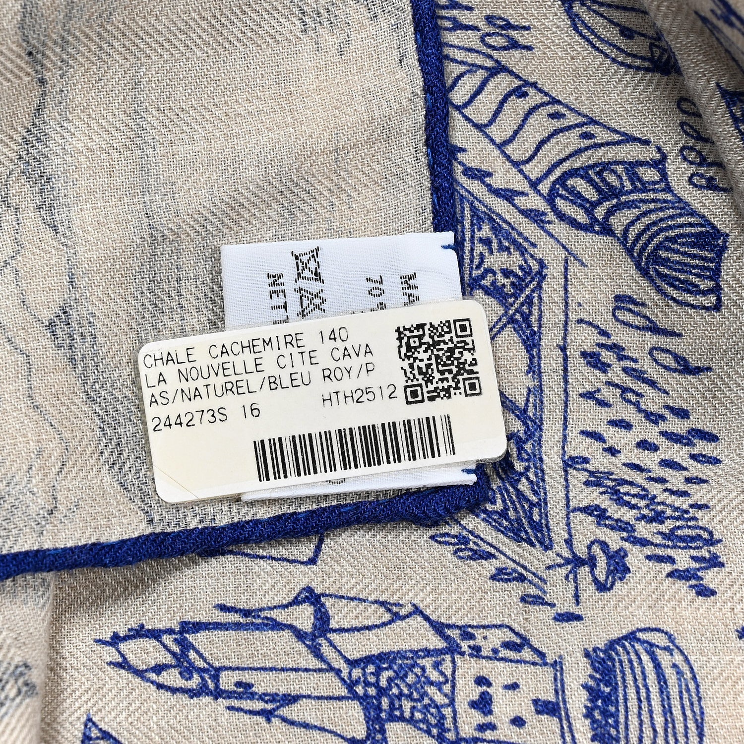 Cashmere Silk La Cite Cavaliere Shawl 140 Naturel Blue Royal Petrole