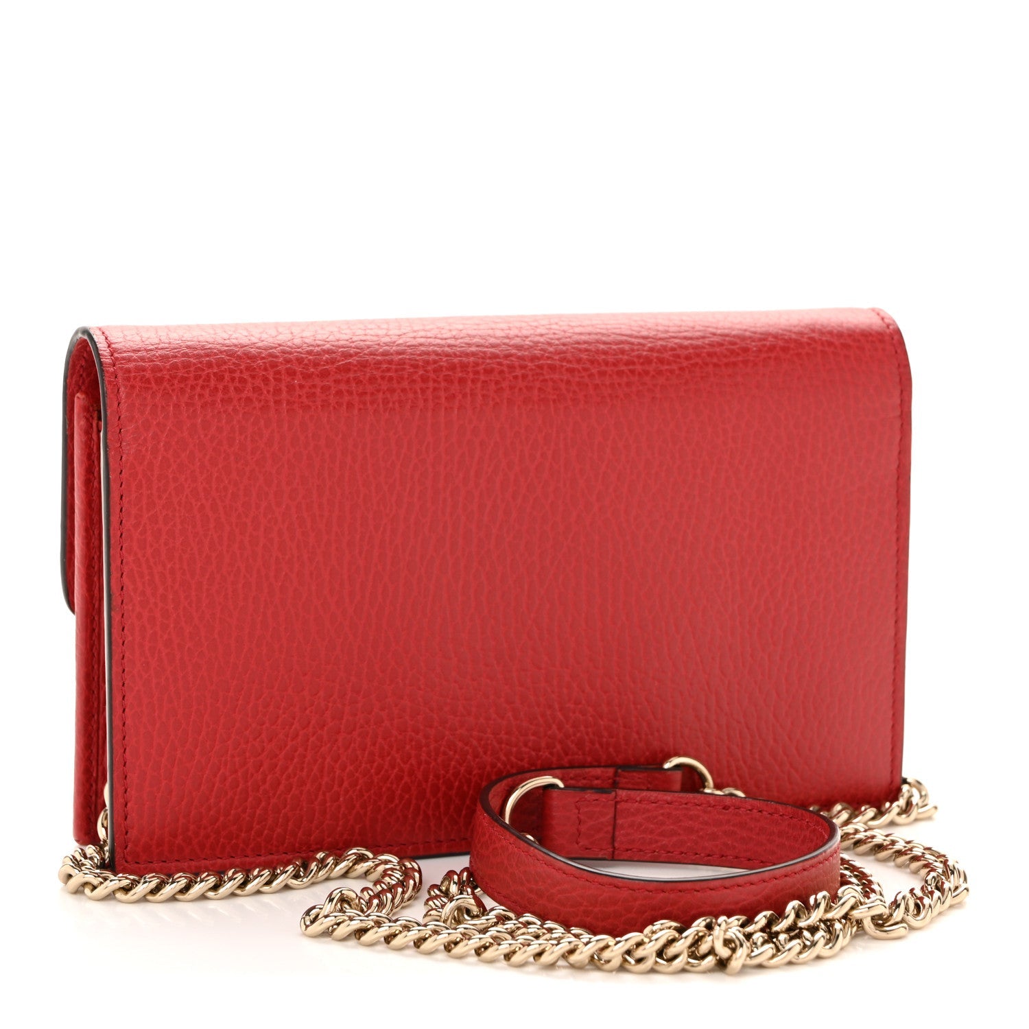 Dollar Calfskin Interlocking G Chain Wallet Red