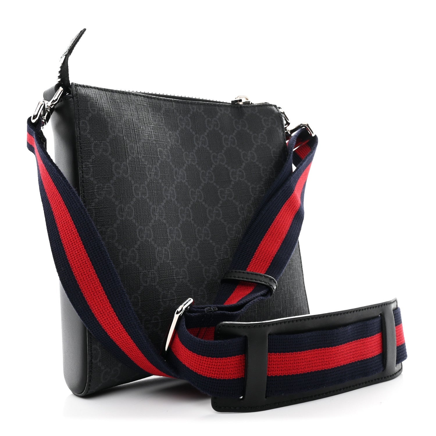 GG Supreme Monogram Web Small Flat Messenger Bag Black Grey