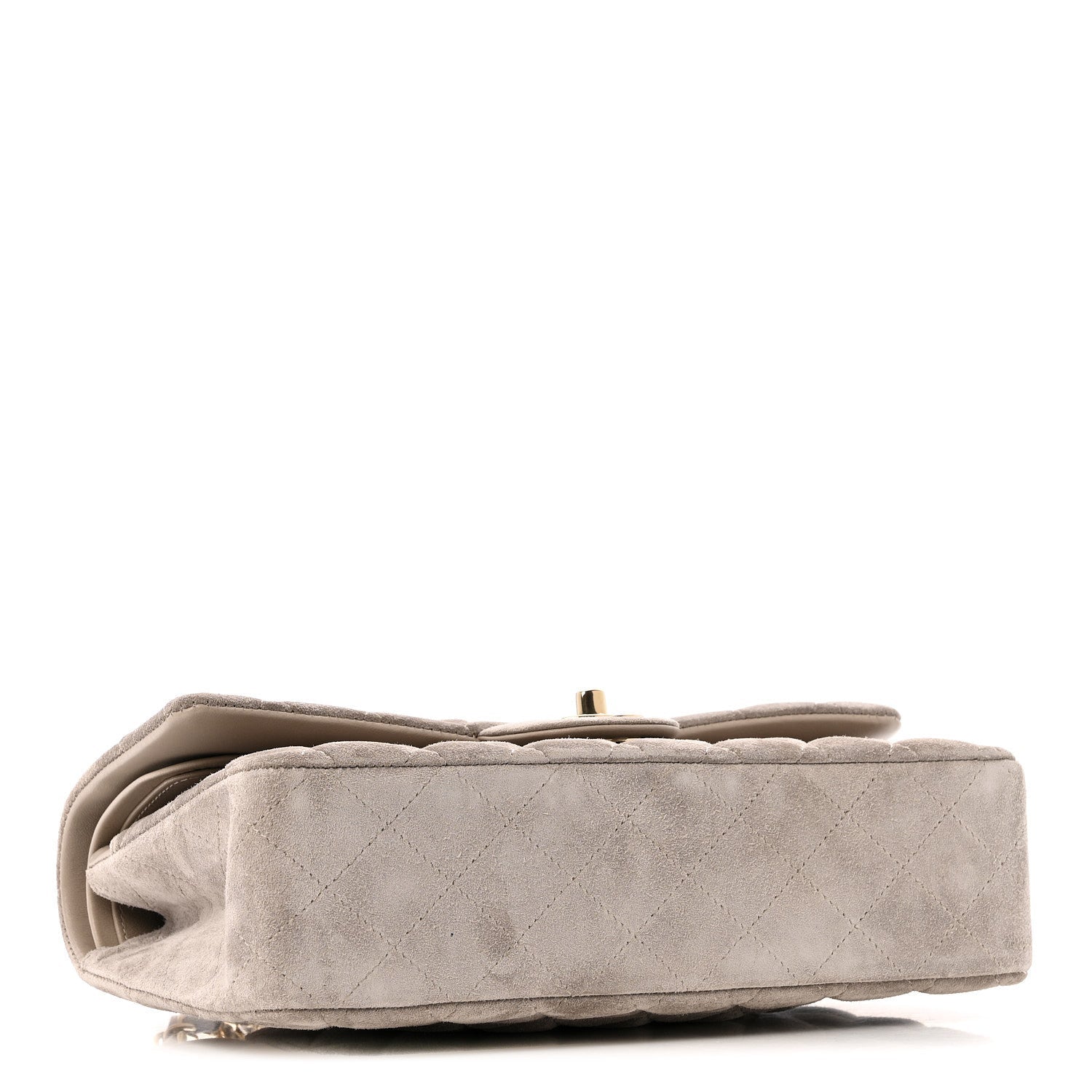 Suede Quilted Medium Double Flap Grey