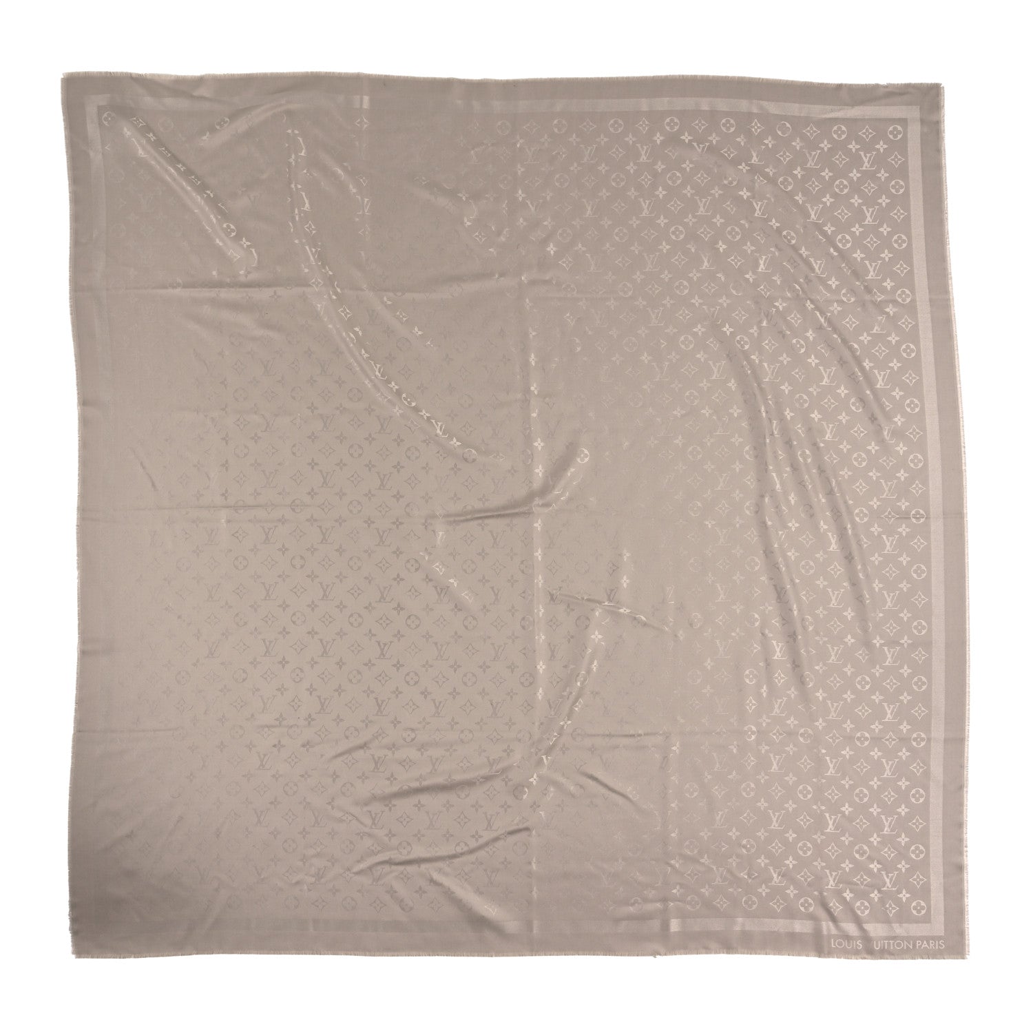 Wool Silk Chale Monogram Shawl Greige