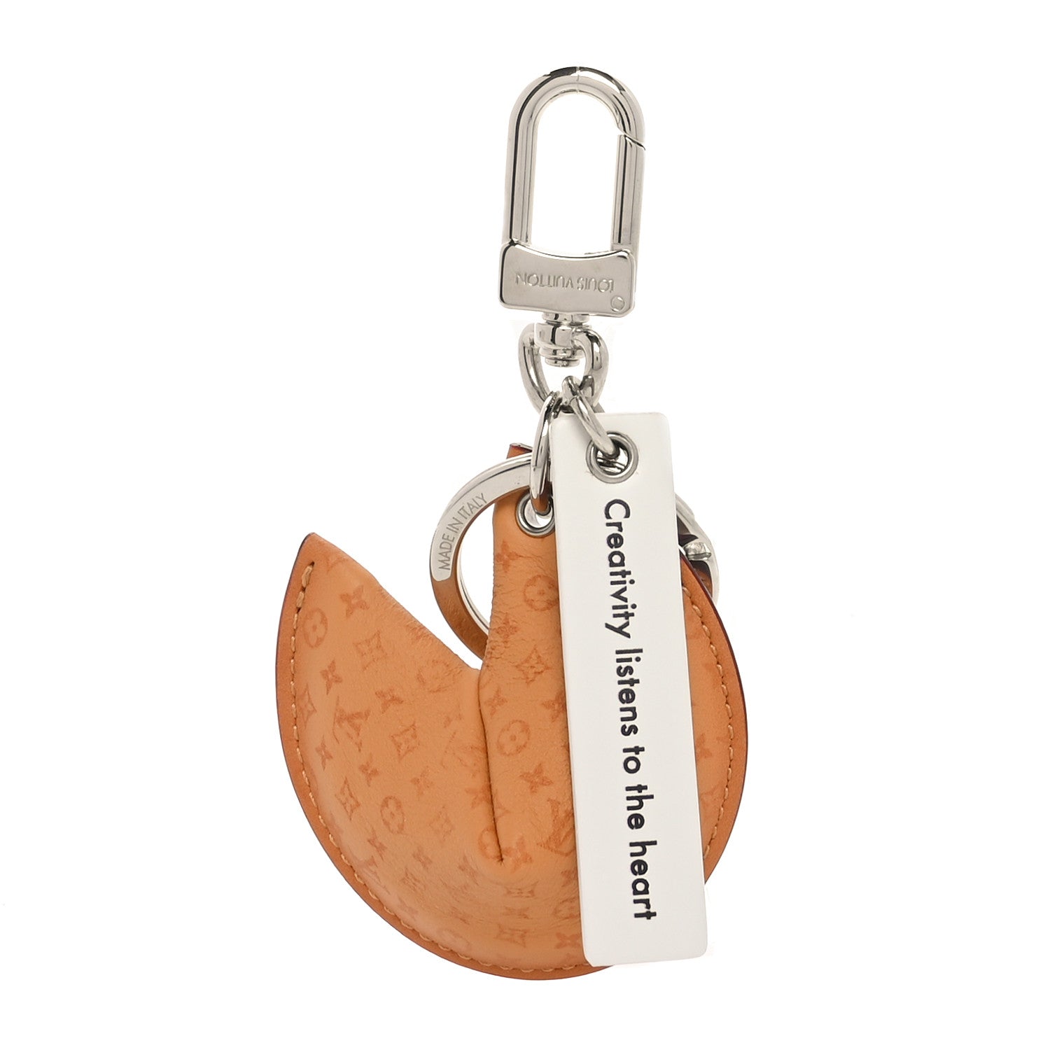 Calfskin Monogram Printed LV Fortune Cookie Bag Charm Key Holder Brown