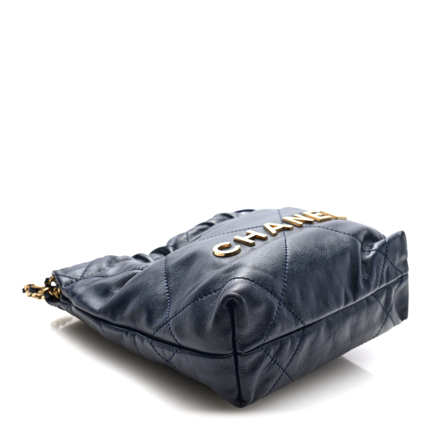 Shiny Calfskin Quilted Mini Chanel 22 Navy Blue
