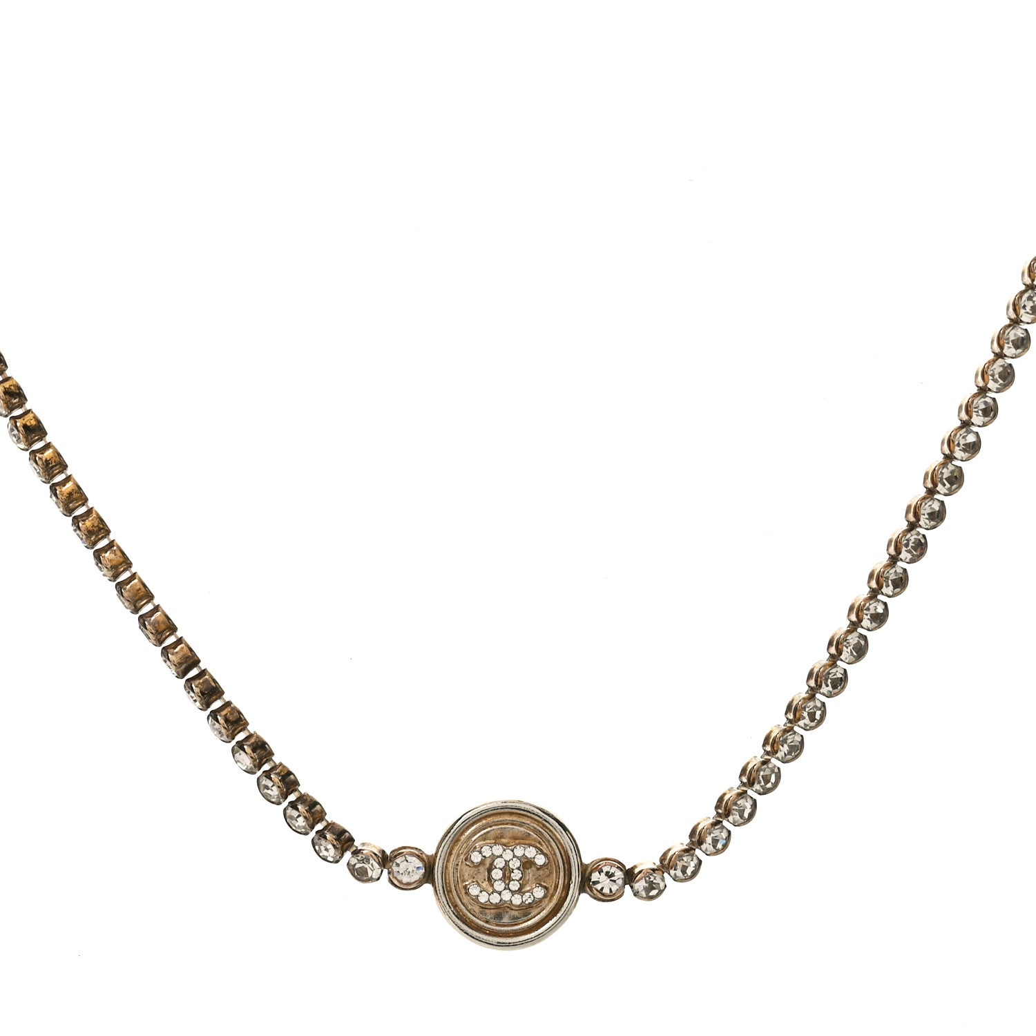 Crystal Pearl CC Choker Necklace Gold