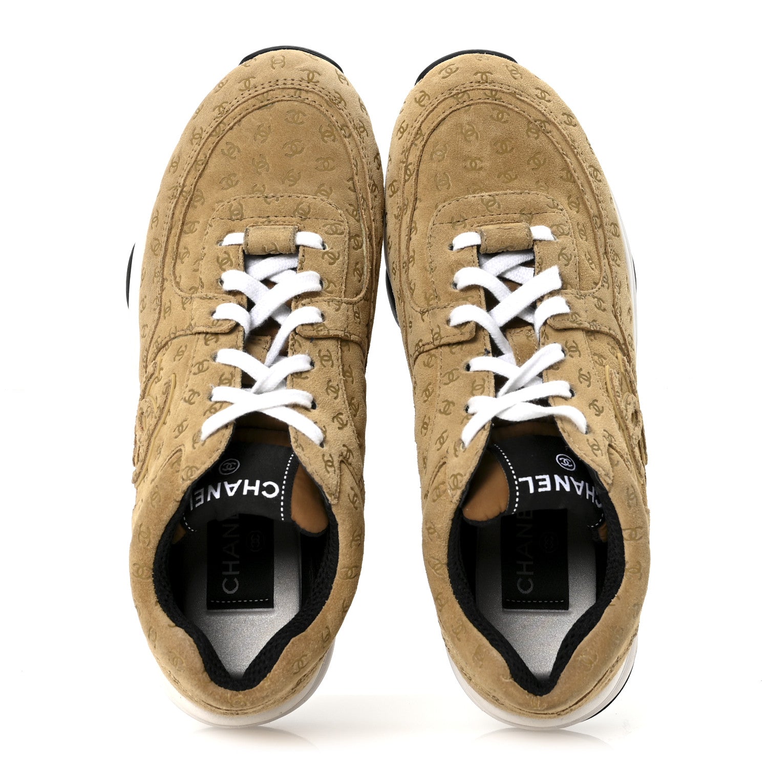 Nylon Suede Calfskin Printed CC Sneakers 37 Beige