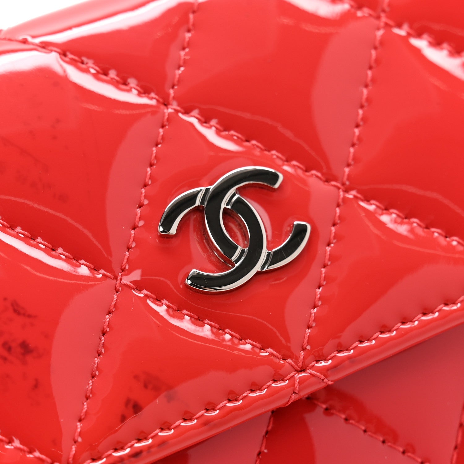 Patent Quilted Card Holder Wallet Red