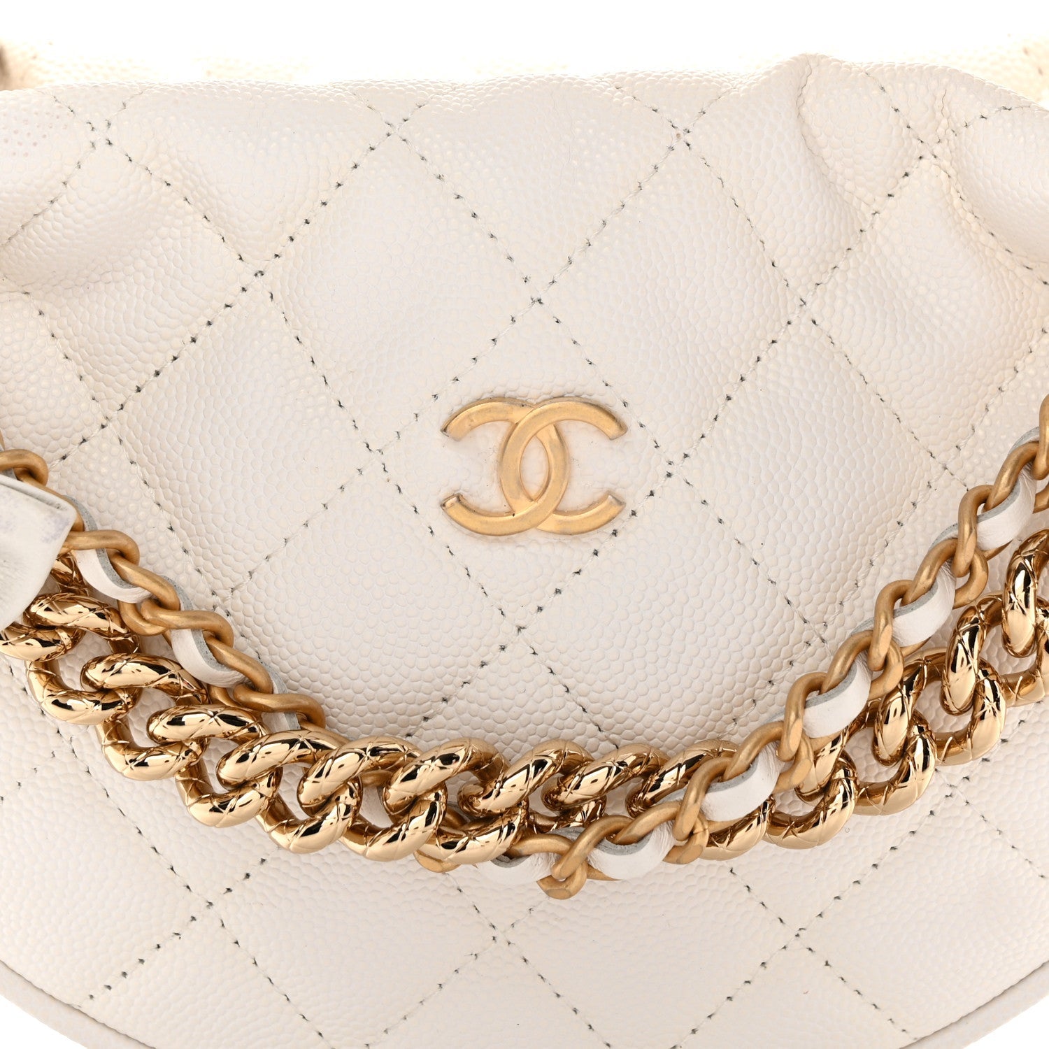 Shiny Caviar Quilted Bow Pouch Hobo White