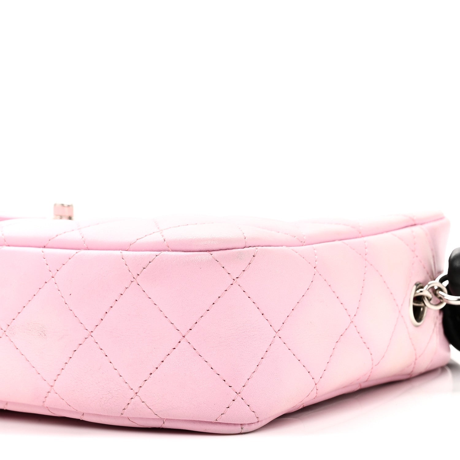 Calfskin Quilted Cambon Camera Case Pink Black