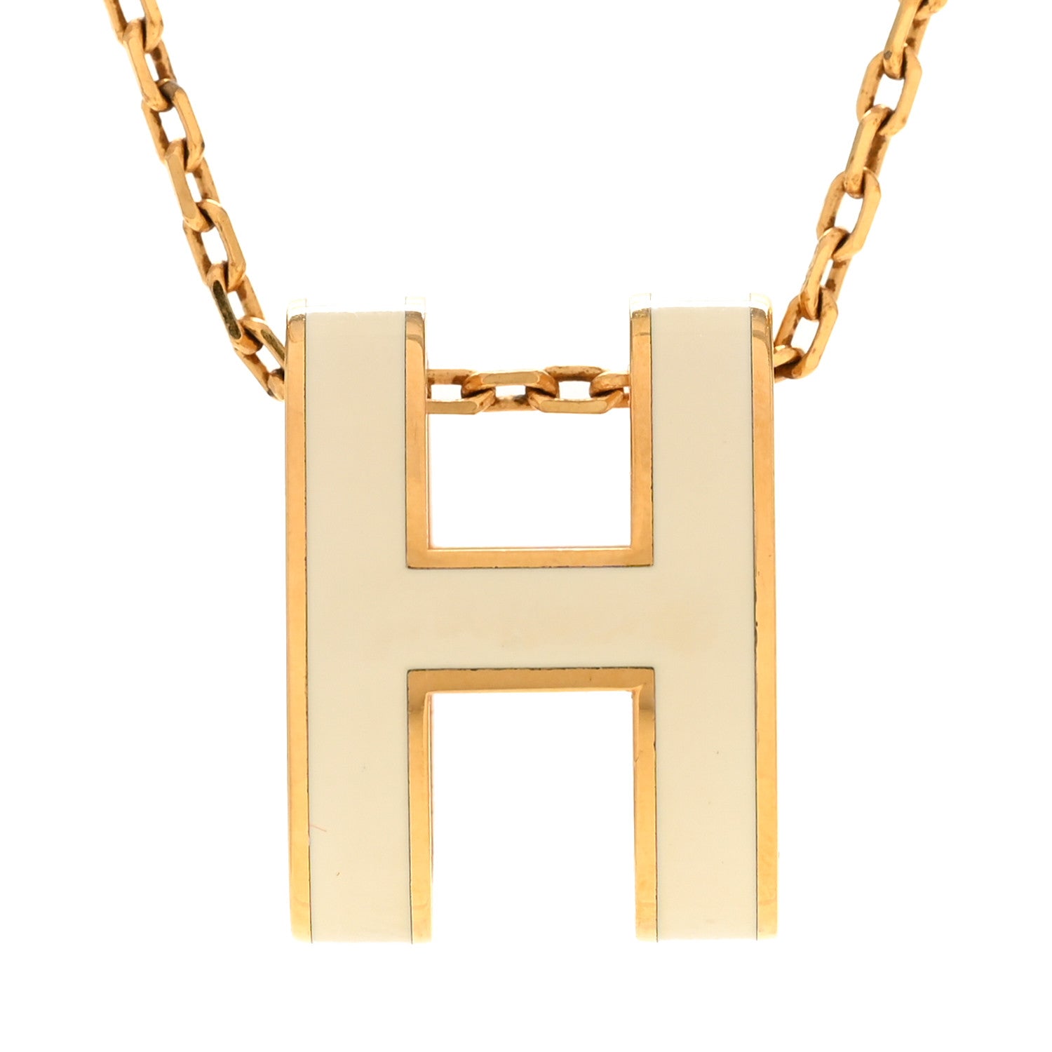 Lacquered Gold Pop H Pendant Necklace White