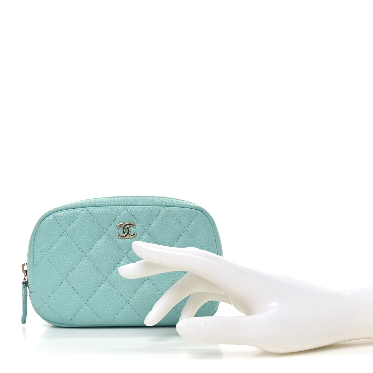 Caviar Quilted Small Curvy Pouch Cosmetic Case Light Blue