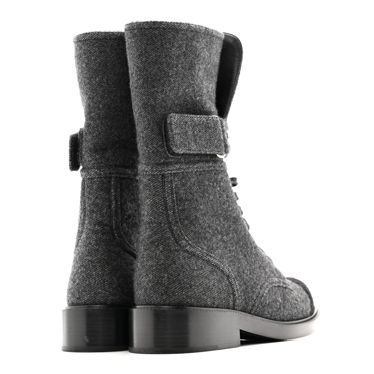 Tweed Lace Up Combat Boots 37.5 Dark Grey Black