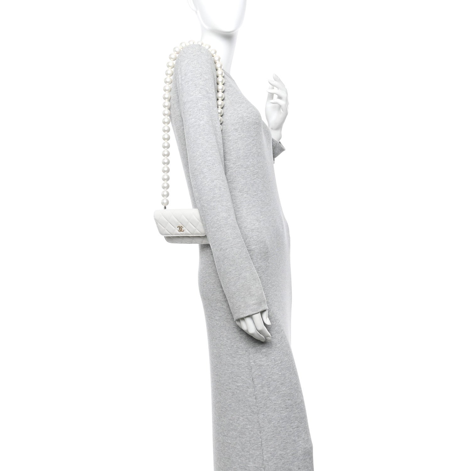 Calfskin Quilted Maxi Pearls Clutch With Chain  White