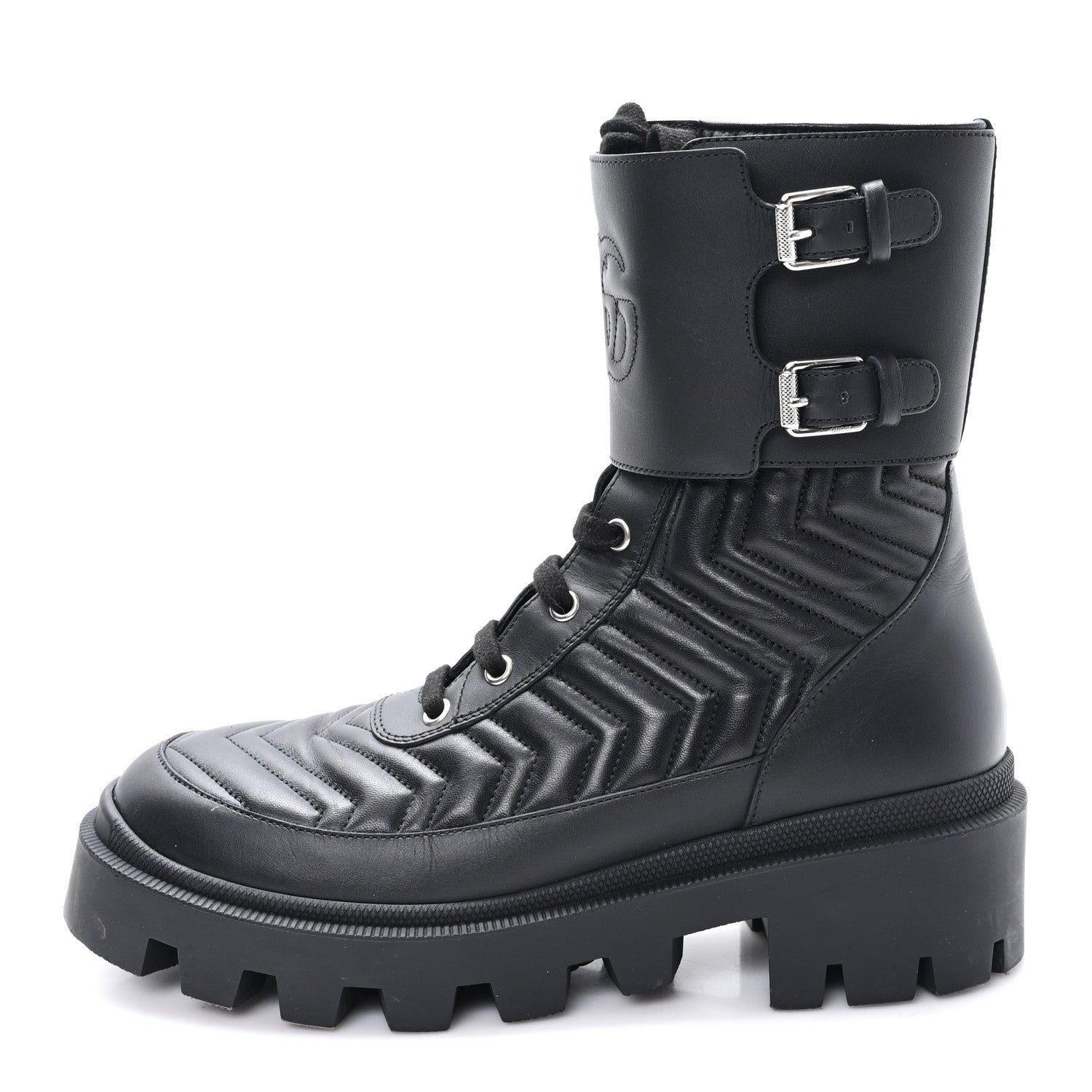 Nappa Frances GG Matelasse Platform Combat Boots 39 Black
