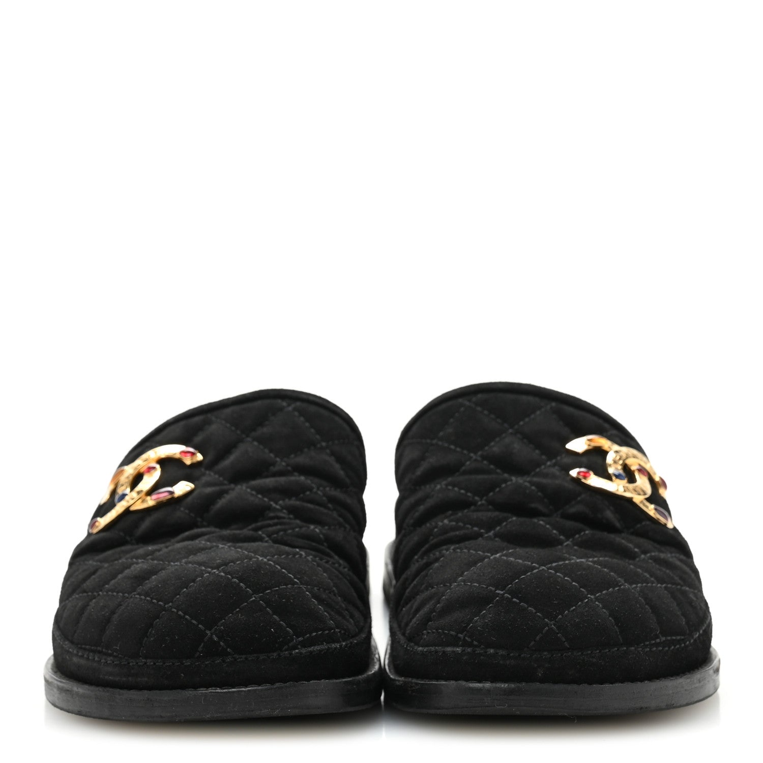 Suede Stitched Resin CC Mules 38.5 Black