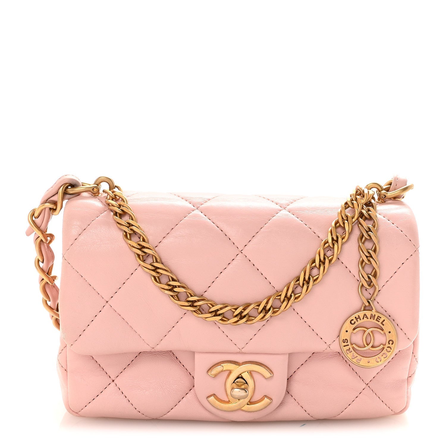 Lambskin Quilted Mini Heart Charms Flap Light Pink