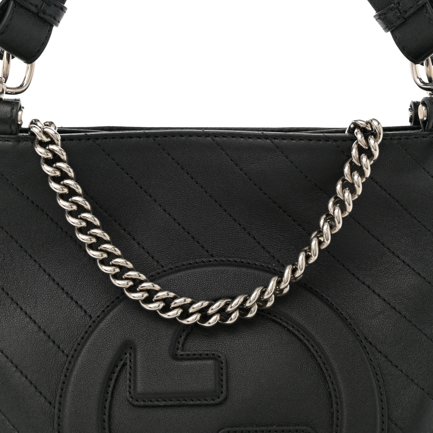 Sakai Be Green Calfskin Diagonal Stitched Small Blondie Tote  Black