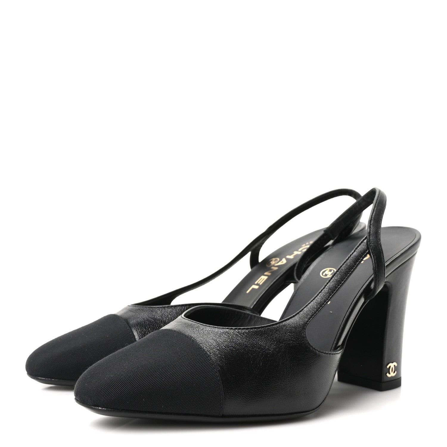 Lambskin Grosgrain Cap Toe CC Slingback Pumps 38.5 Black