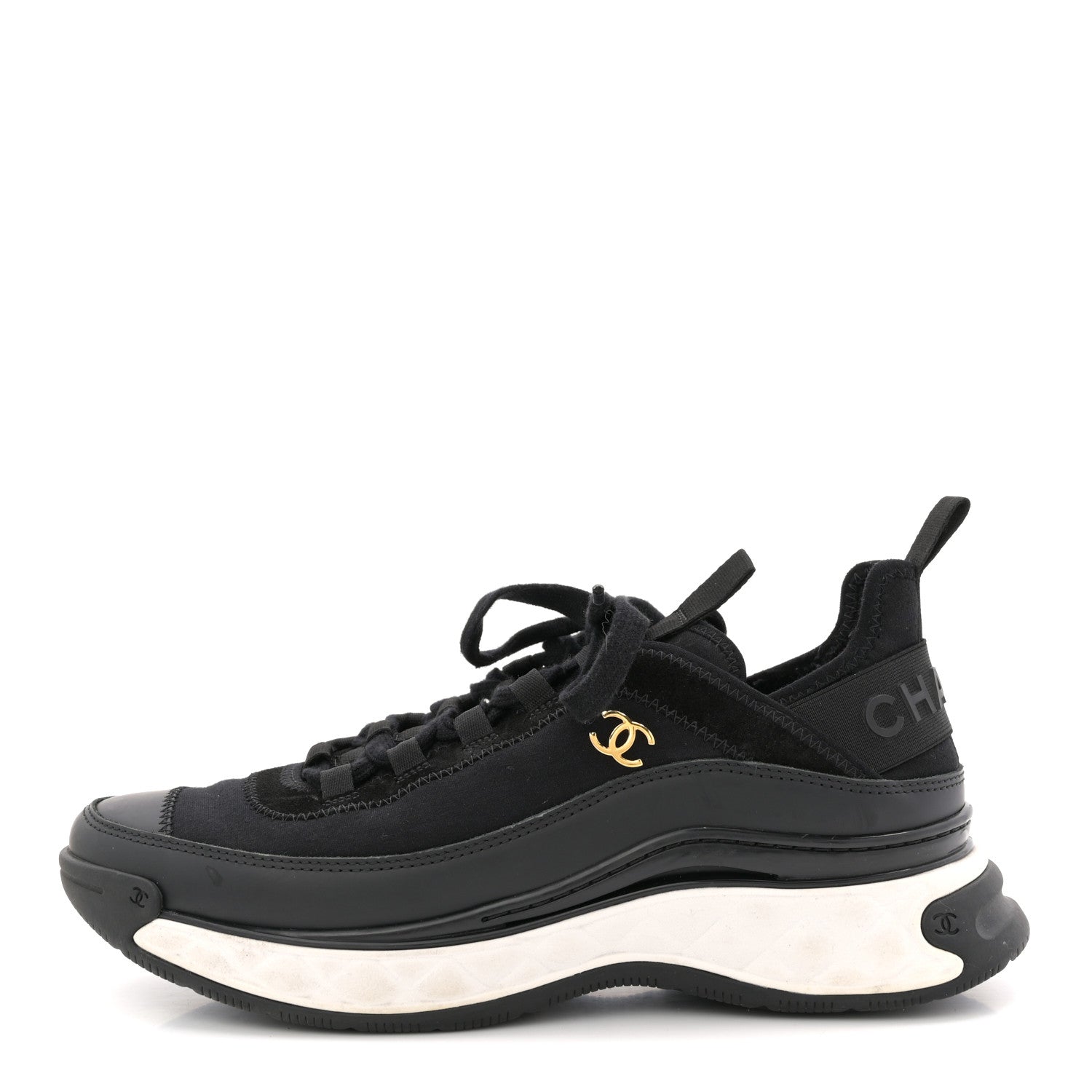 Velvet Calfskin Mixed Fibers CC Sneakers 40 Black