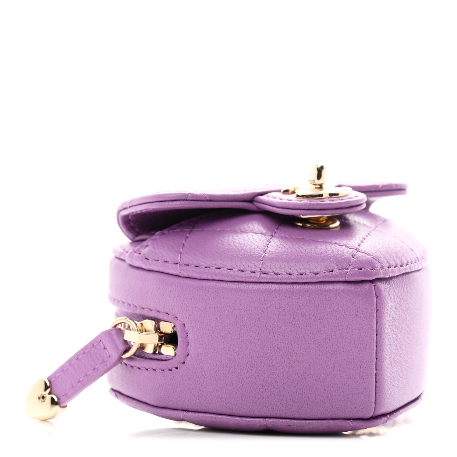 Lambskin Quilted CC In Love Heart Waist Belt Bag With Chain Purple
