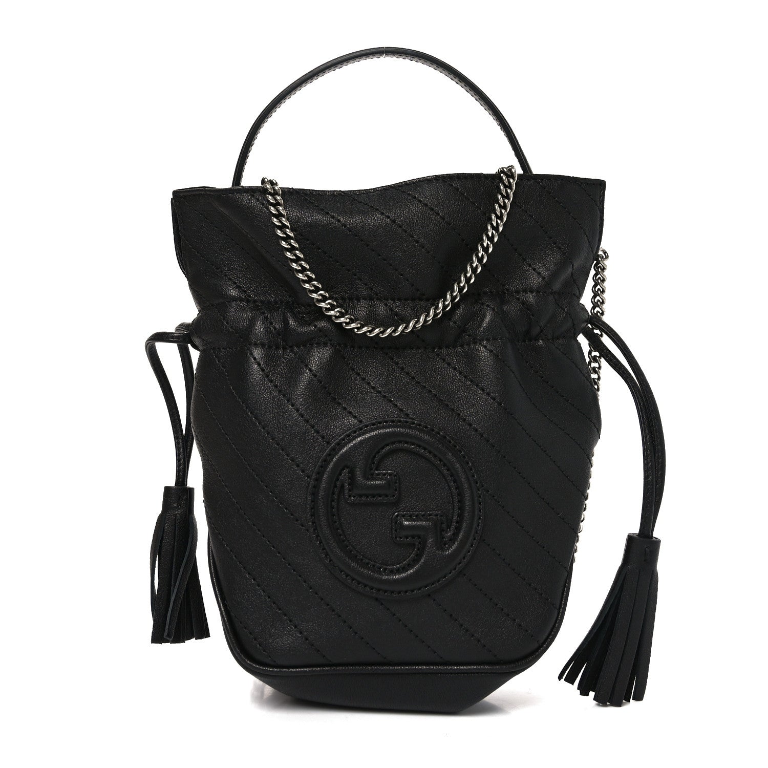 Sakai Be Green Calfskin Diagonal Stitched Mini Blondie Bucket Bag Black