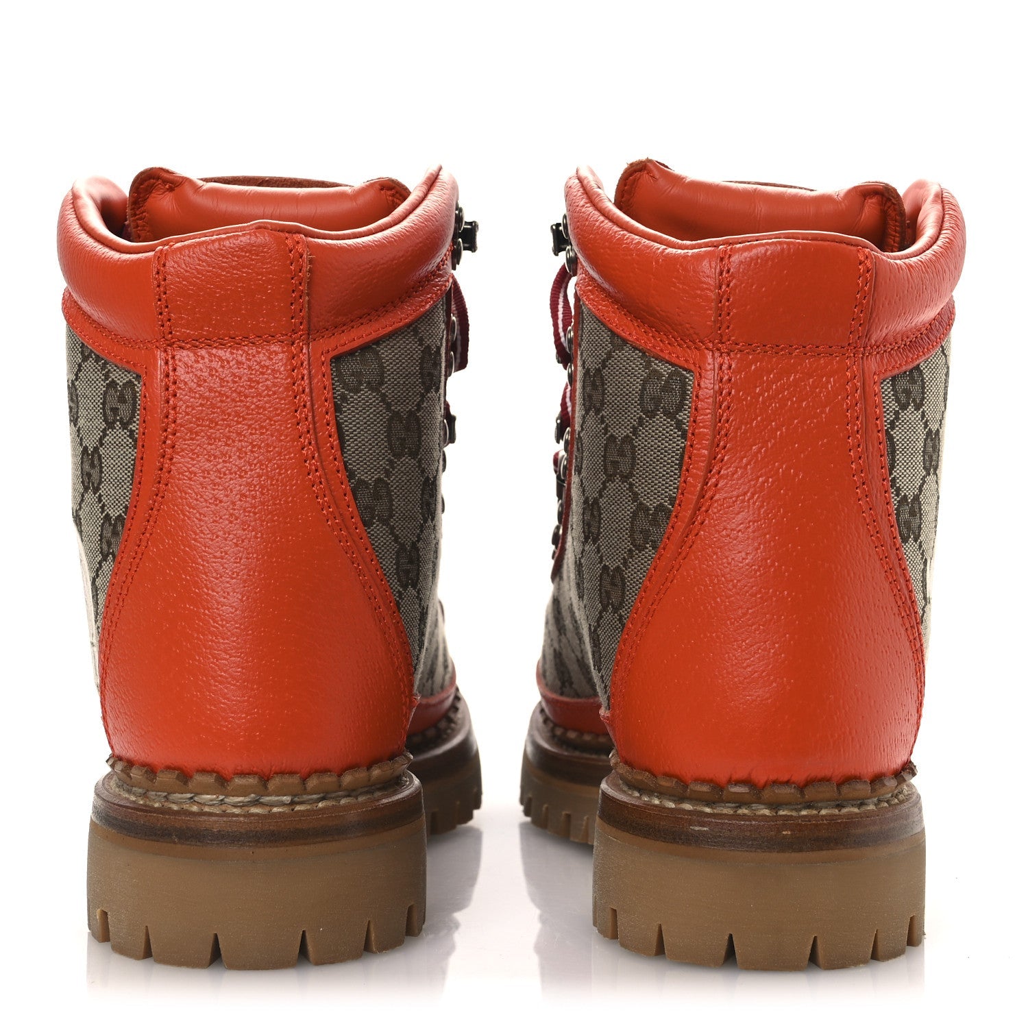 X THE NORTH FACE Monogram Textured Calfskin Hiking Ankle Boots 37 Beige Ebony Deep Orange