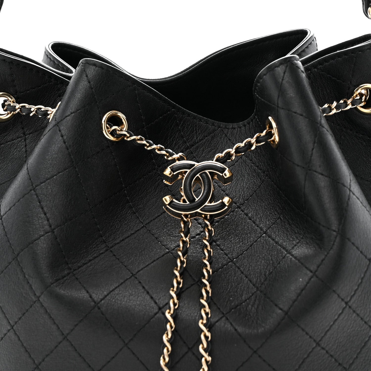 Calfskin Stitched Drawstring Bag Black