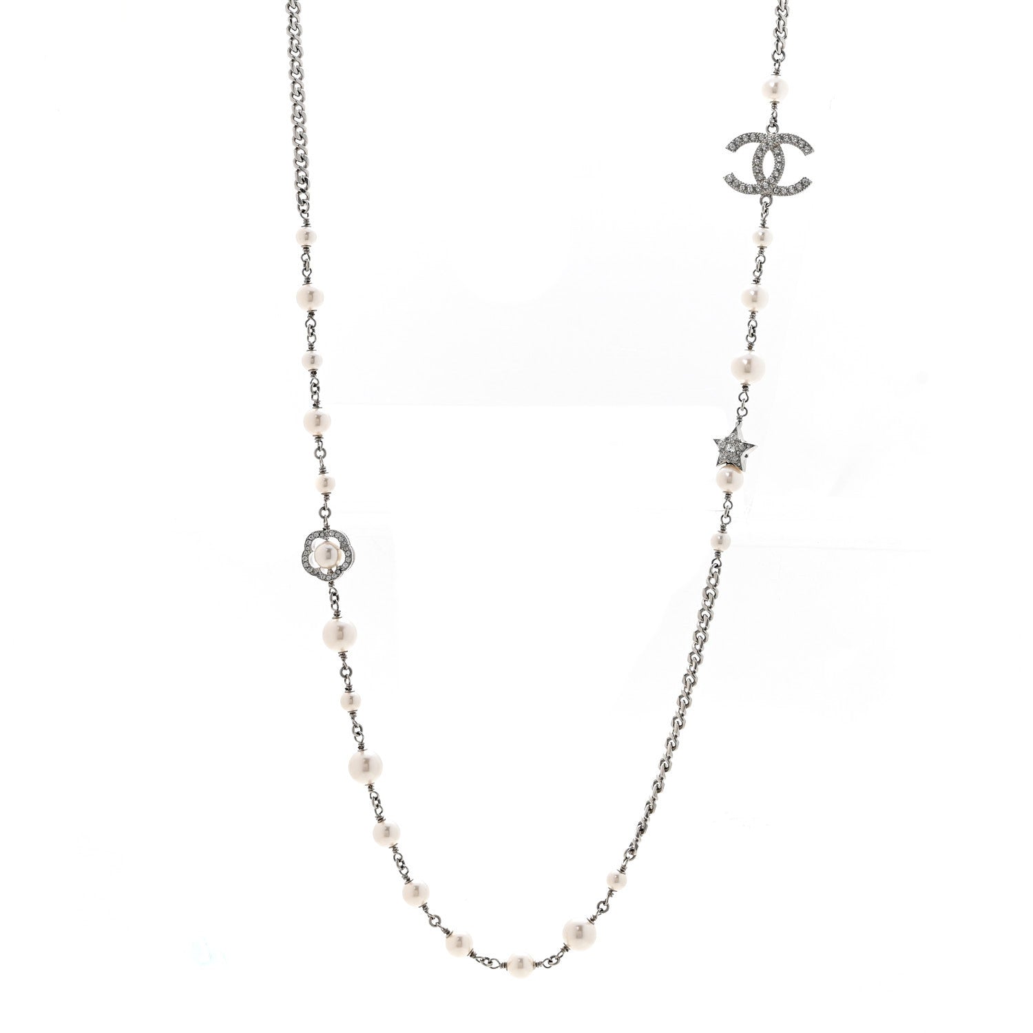 Pearl Crystal CC Starfall Necklace Silver