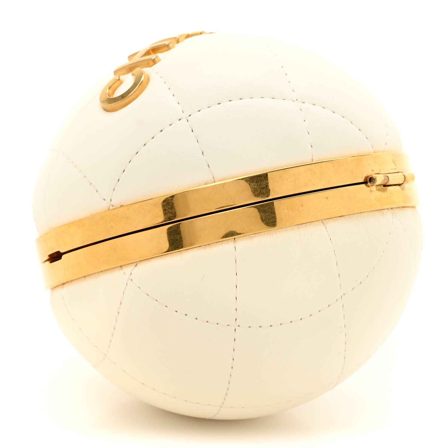Lambskin Quilted Sphere Minaudiere Chain Clutch White