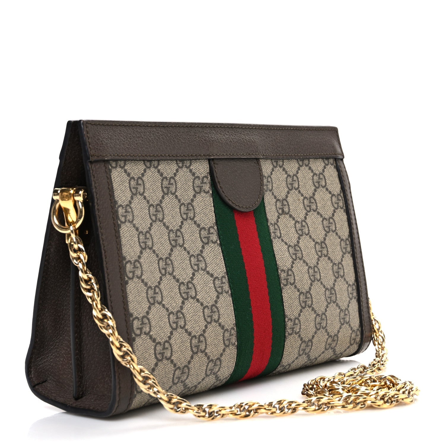 GG Supreme Monogram Web Small Ophidia Chain Shoulder Bag Brown