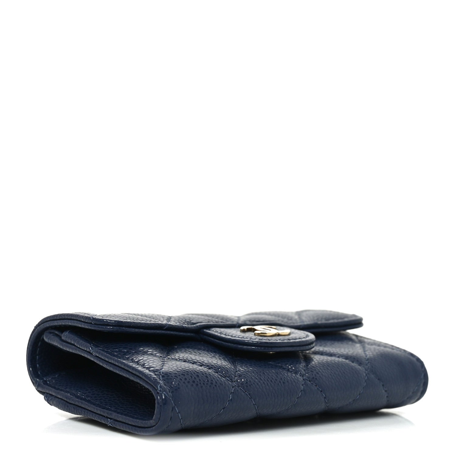 Caviar Quilted Flap Card Holder Wallet Navy Blue