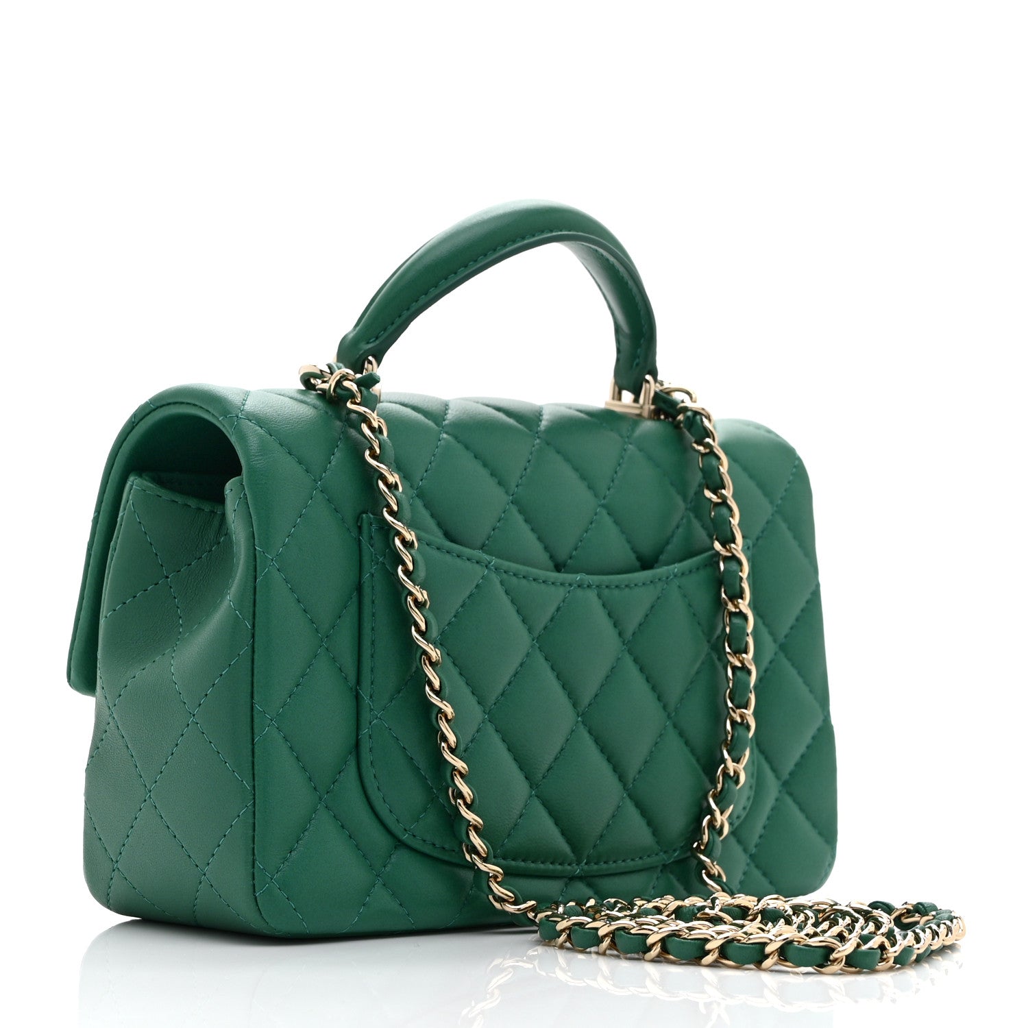 Lambskin Quilted Mini Top Handle Rectangular Flap Green