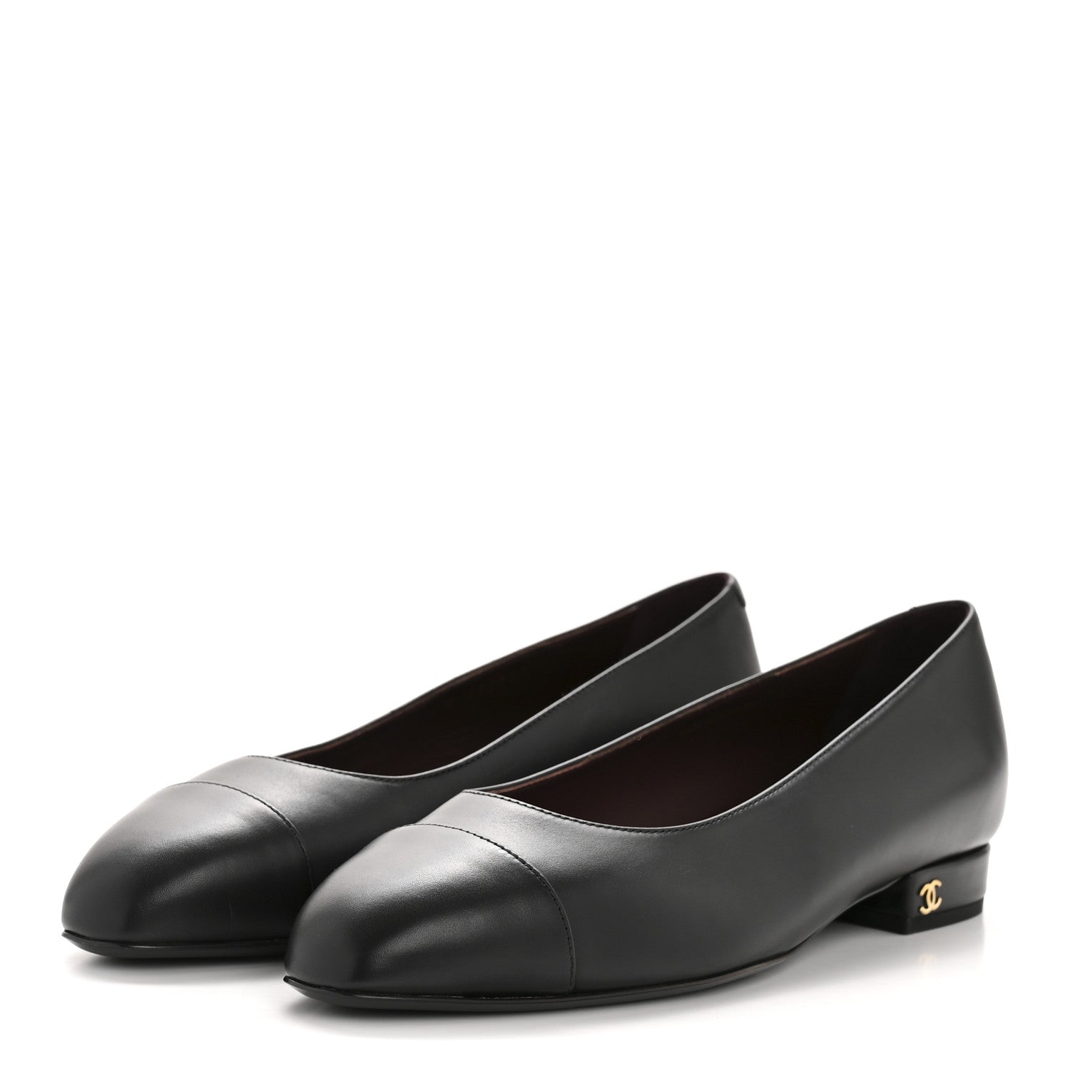 Lambskin Cap Toe CC Uniform Ballerina Flats 37 Black