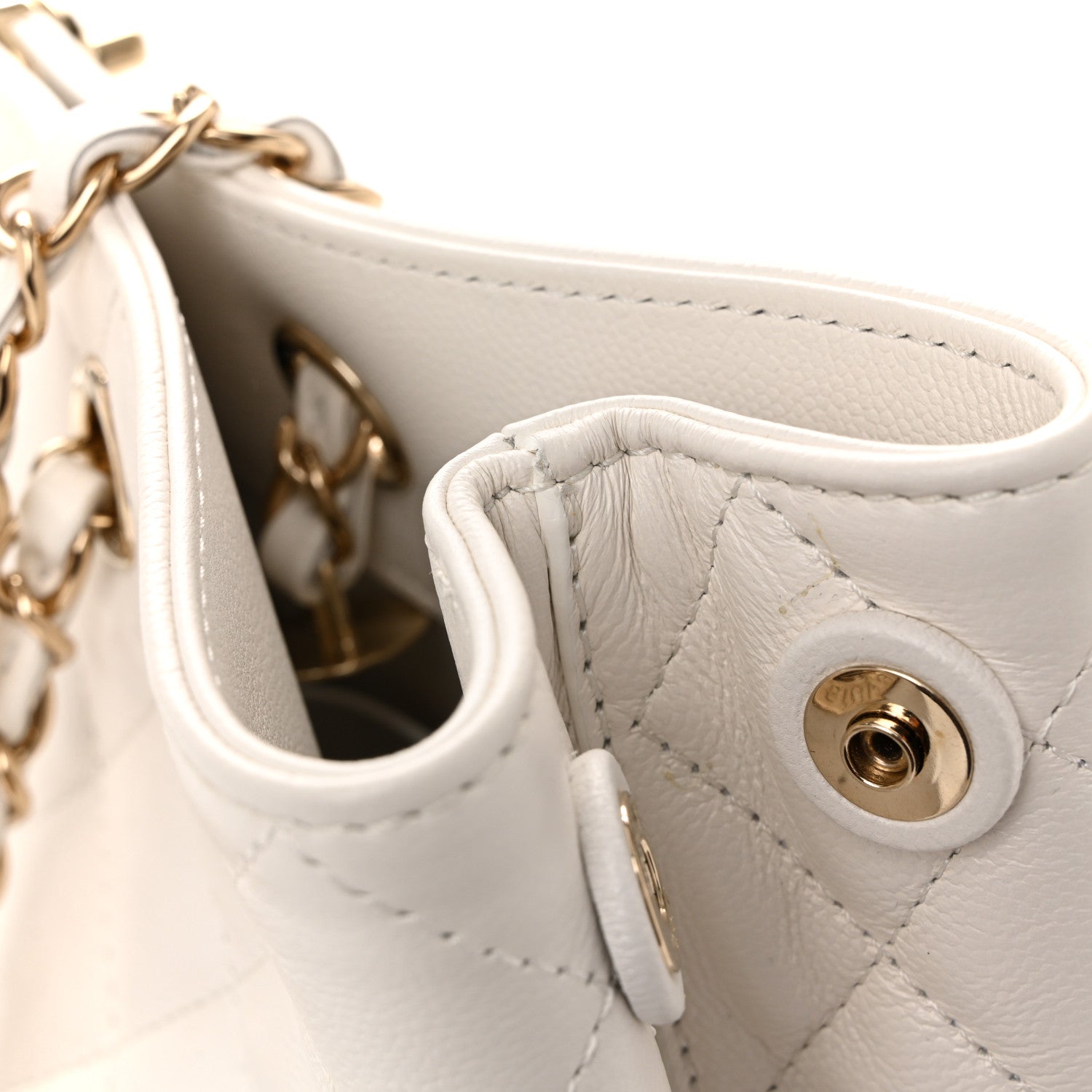Caviar Quilted Small Shopping Tote White