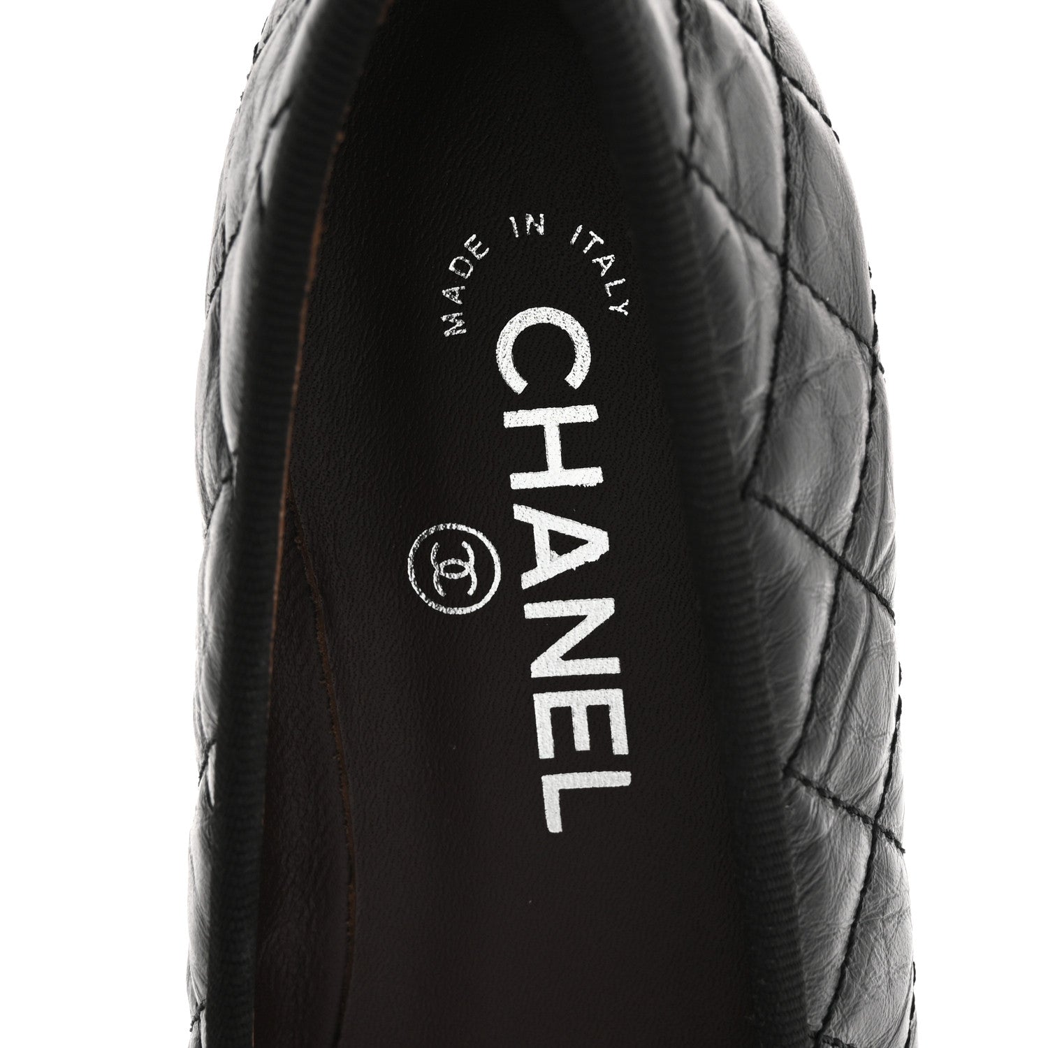Aged Calfskin Quilted CC Cap Toe Ballerina Flats 37.5 Black