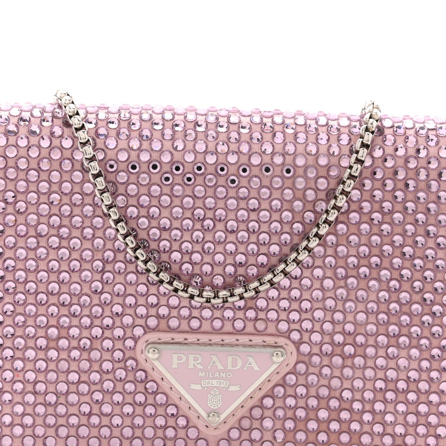 Satin Crystal Metal Triangle Logo Card Holder With Strap Alabastro