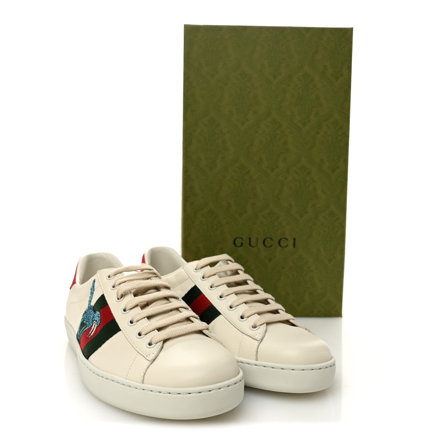 X FREYA HARTAS Calfskin Miro Soft Web Mythical Creature Embroidered Mens Ace Sneakers 8 New Mystic White