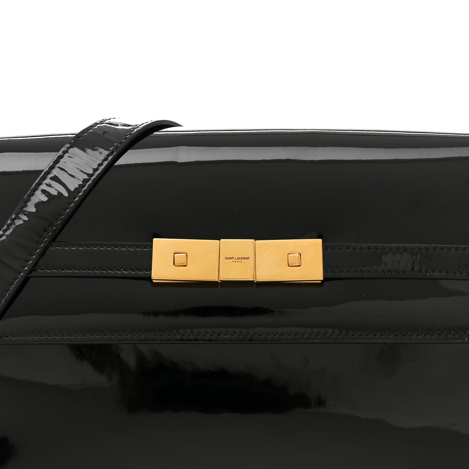 Patent Calfskin Manhattan Shoulder Bag Black
