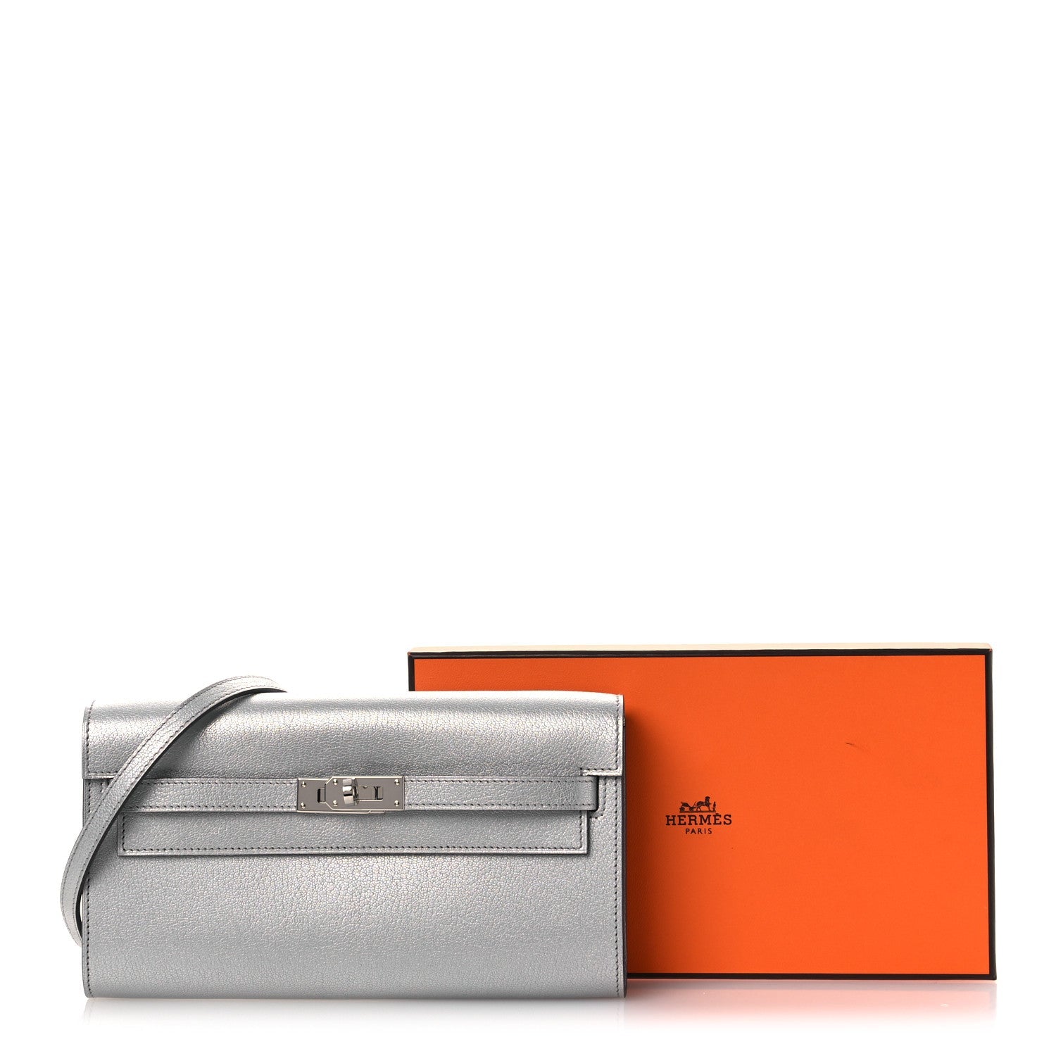 Metallic Chevre Chamkilight Kelly Wallet To Go Argent