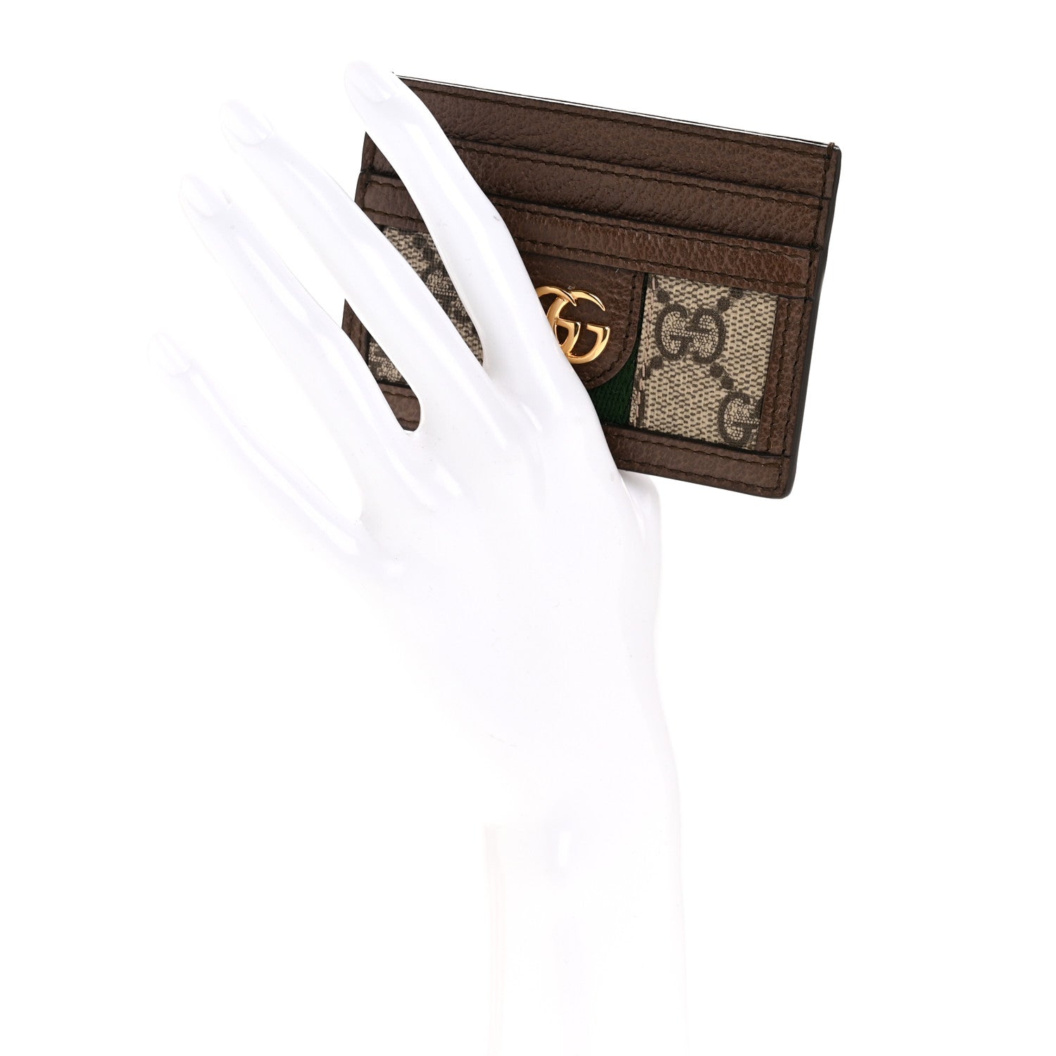 GG Supreme Monogram Textured Dollar Calfskin Ophidia Card Holder Beige Ebony New Acero