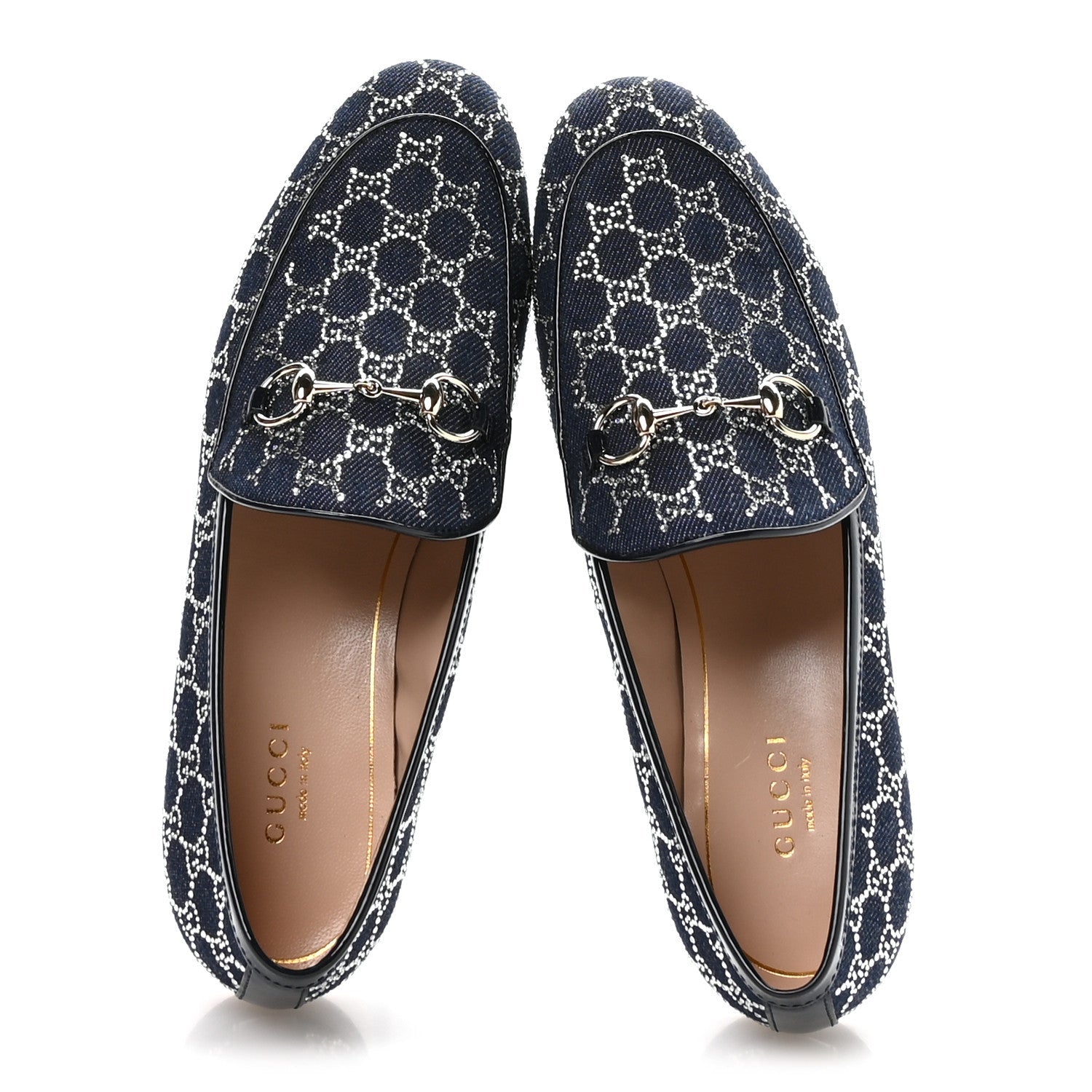 Denim Crystal GG Monogram Horsebit Womens Jordaan Loafers 37 Deep Blue Blue Milad