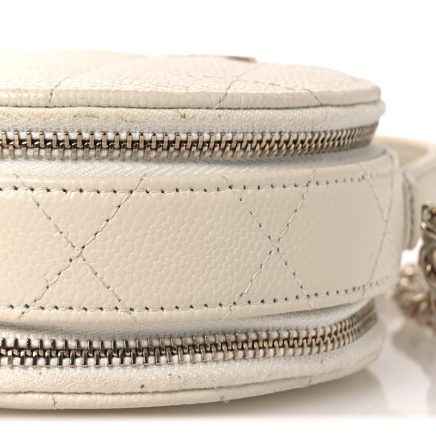 Caviar Quilted Round Handle With Care Vanity With Chain White