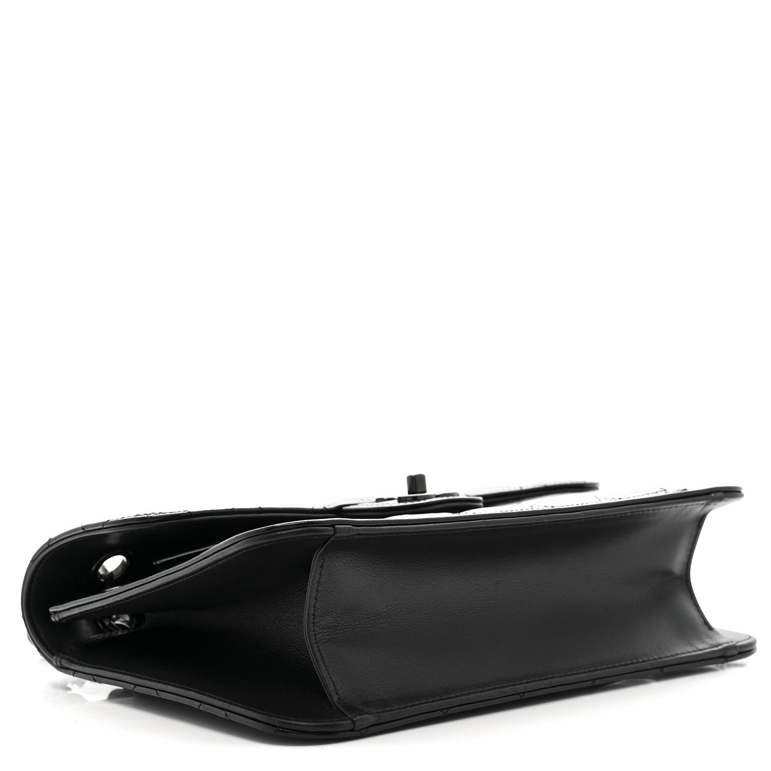 Shiny Crumpled Calfskin Quilted Large Double You Flap So Black