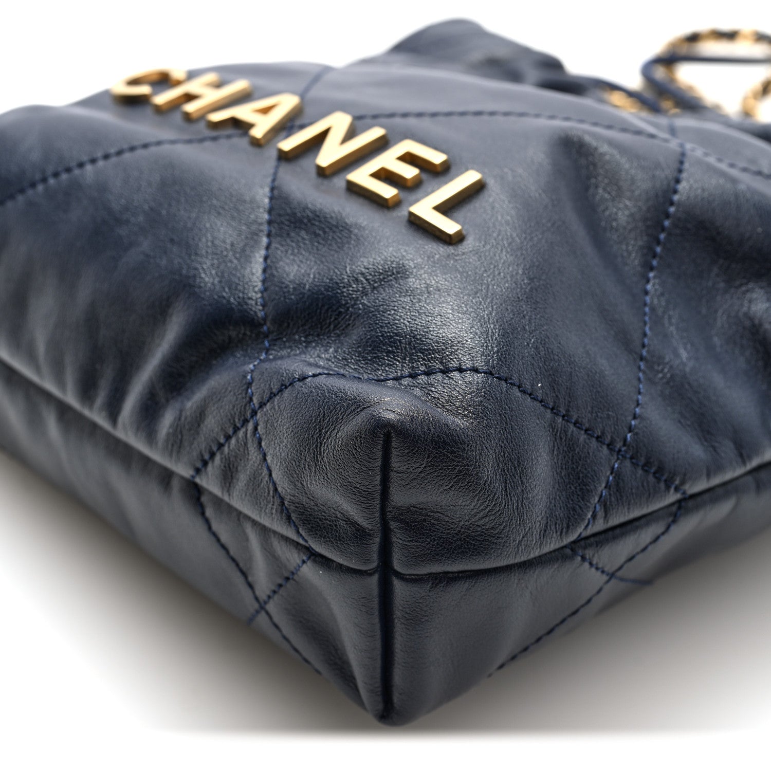 Shiny Calfskin Quilted Mini Chanel 22 Navy Blue