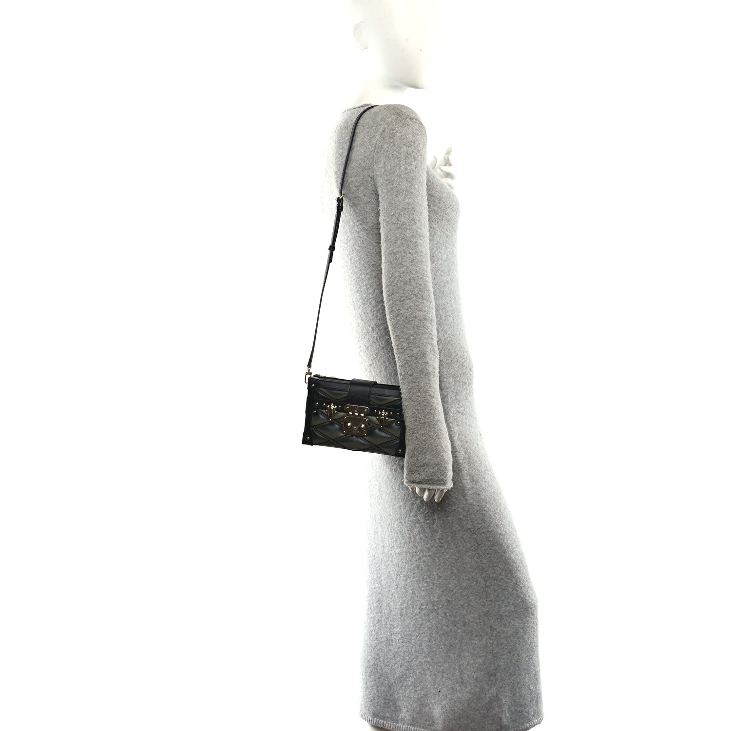 Lambskin Malletage Petite Malle Black Beige