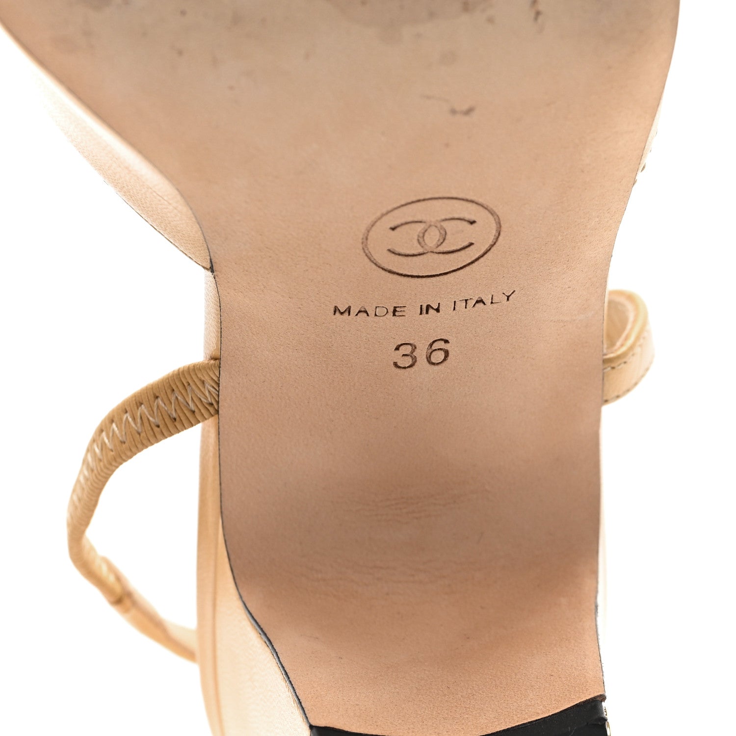 Lambskin Grosgrain Cap Toe CC Slingback Pumps 36 Beige Black