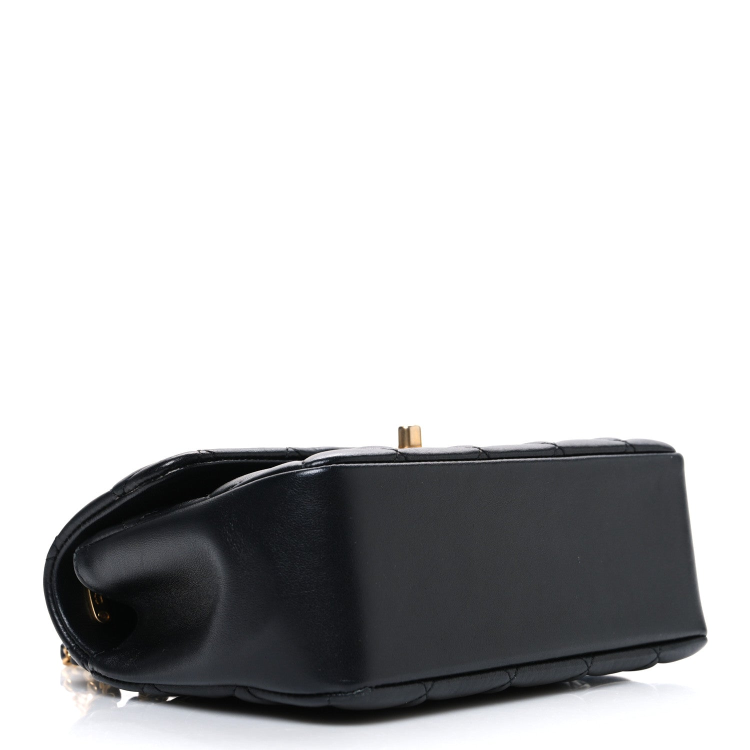 Shiny Lambskin Quilted Pearl Twist Mini Square Flap Black