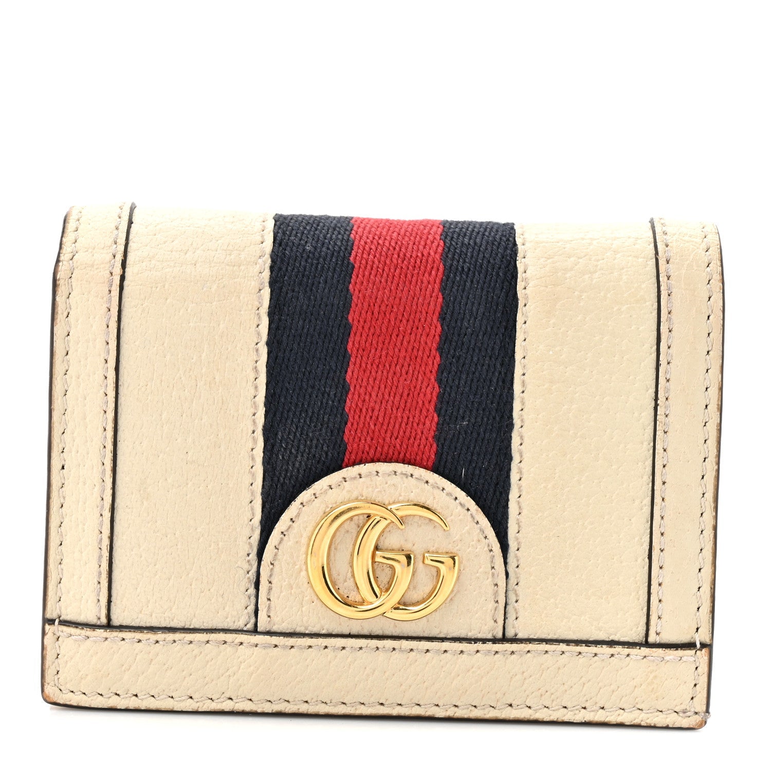 Textured Calfskin Web Ophidia Card Case Mystic White