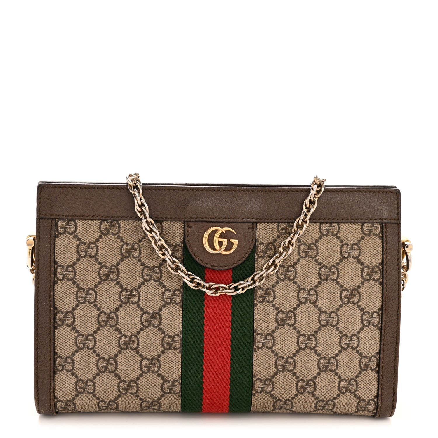 GG Supreme Monogram Web Small Ophidia Chain Shoulder Bag Brown